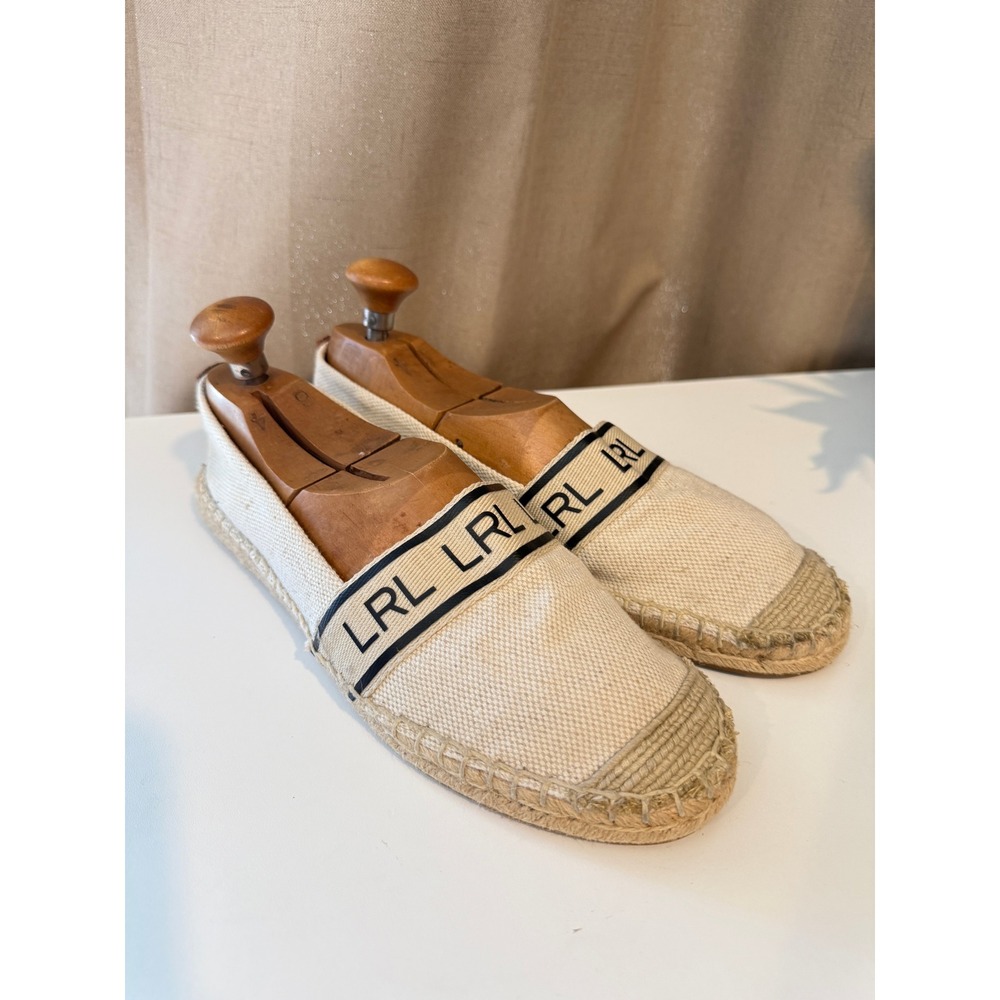Lauren Ralph Lauren Carlee III Cream Canvas Logo Espadrille Flats Mens 10